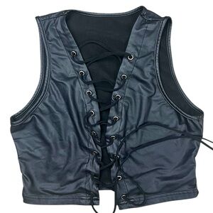 SHEIN Black Faux Leather Lace Up Crop Tank Top Size Large